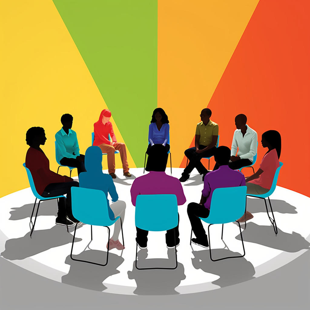 Young people sitting in a calm room discussing peace